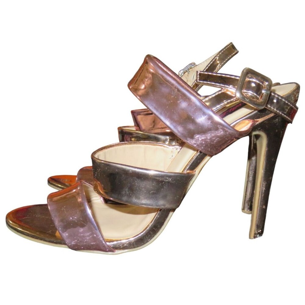 Wild Diva Rose Gold Metallic Leather Strappy Slingback Stiletto Heels size 9